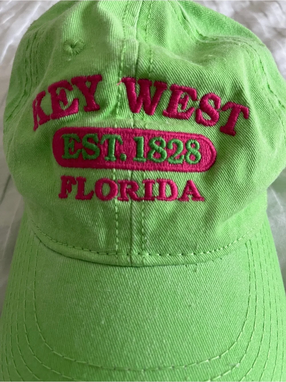🌴 Key West Florida Bright Green + Pink Baseball Cap | Beach Travel Vacation Hat